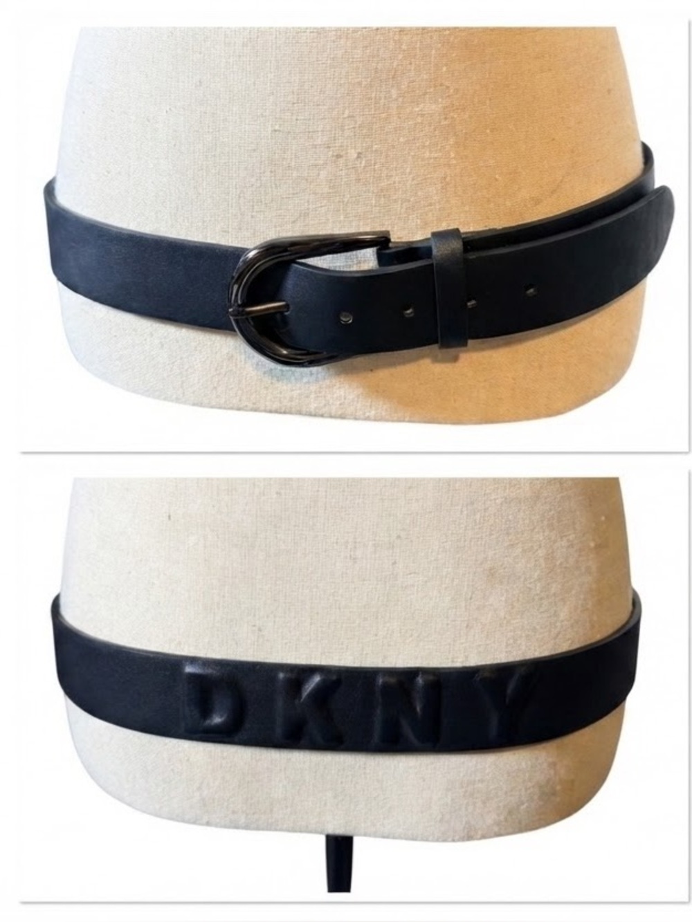DKNY Black Leather Belt with Embossed Logo